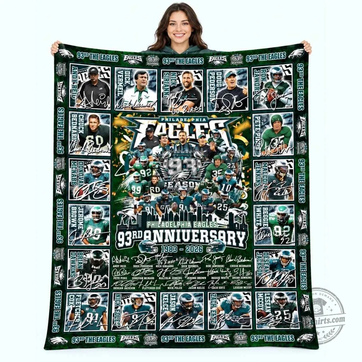 Philadelphia Eagles 93rd Anniversary Football Team Roster Blanket 5 Philadelphia Eagles 93rd Anniversary Football Team Roster Blanket