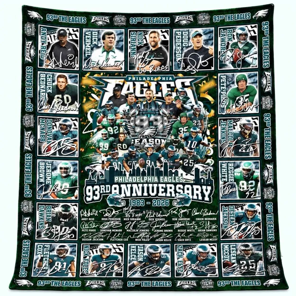 Philadelphia Eagles 93rd Anniversary Football Team Roster Blanket 7 Philadelphia Eagles 93rd Anniversary Football Team Roster Blanket