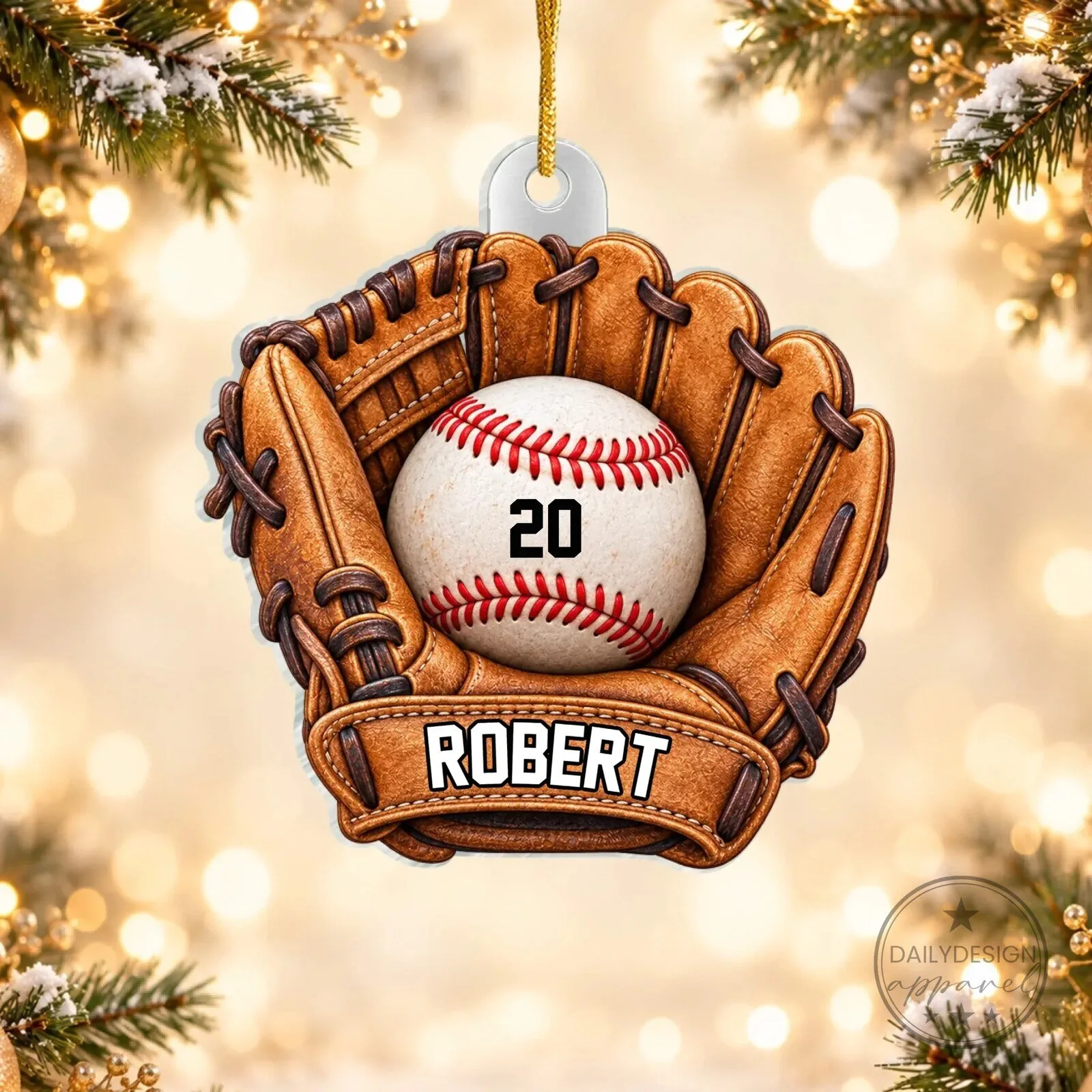 Personalized Baseball Glove and Ball Christmas Tree Ornament