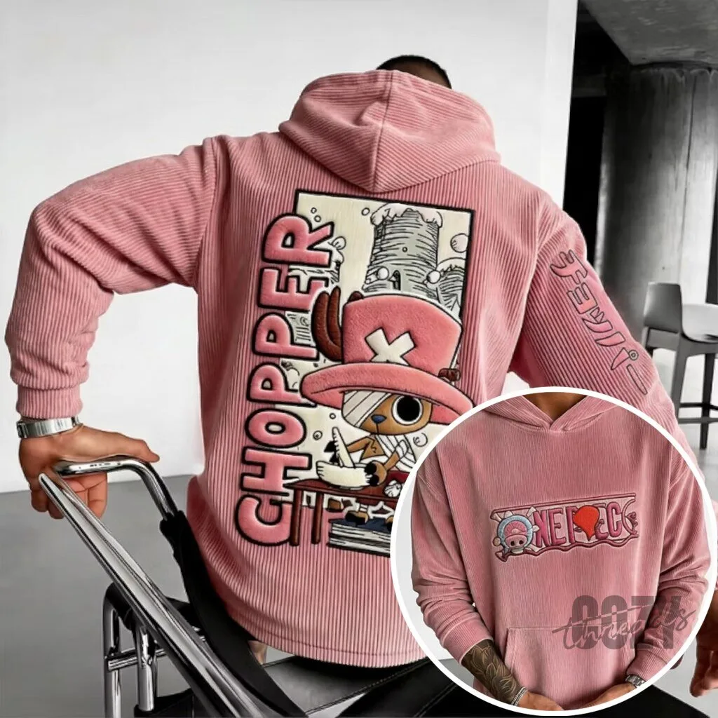 One Piece Tony Tony Chopper Anime Character Pink Corduroy Hoodie