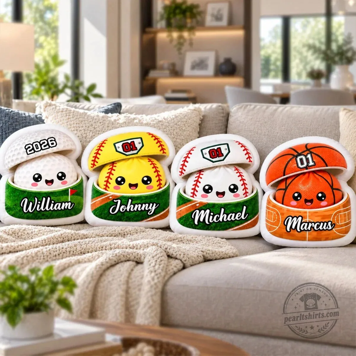 Personalized Sports Ball Plush Pillow with Custom Name and Number 7 Personalized Sports Ball Plush Pillow with Custom Name and Number