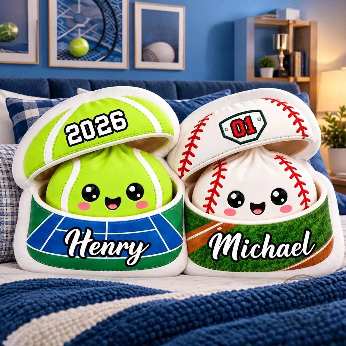 Personalized Sports Ball Plush Pillow with Custom Name and Number 10 Personalized Sports Ball Plush Pillow with Custom Name and Number