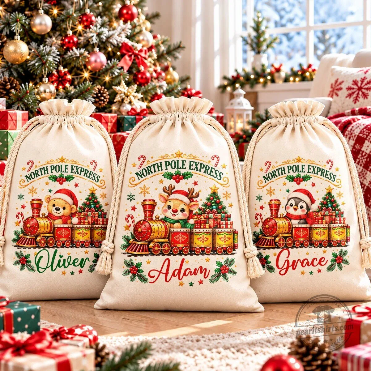 Personalized North Pole Express Christmas Drawstring Gift Bag 7 Personalized North Pole Express Christmas Drawstring Gift Bag