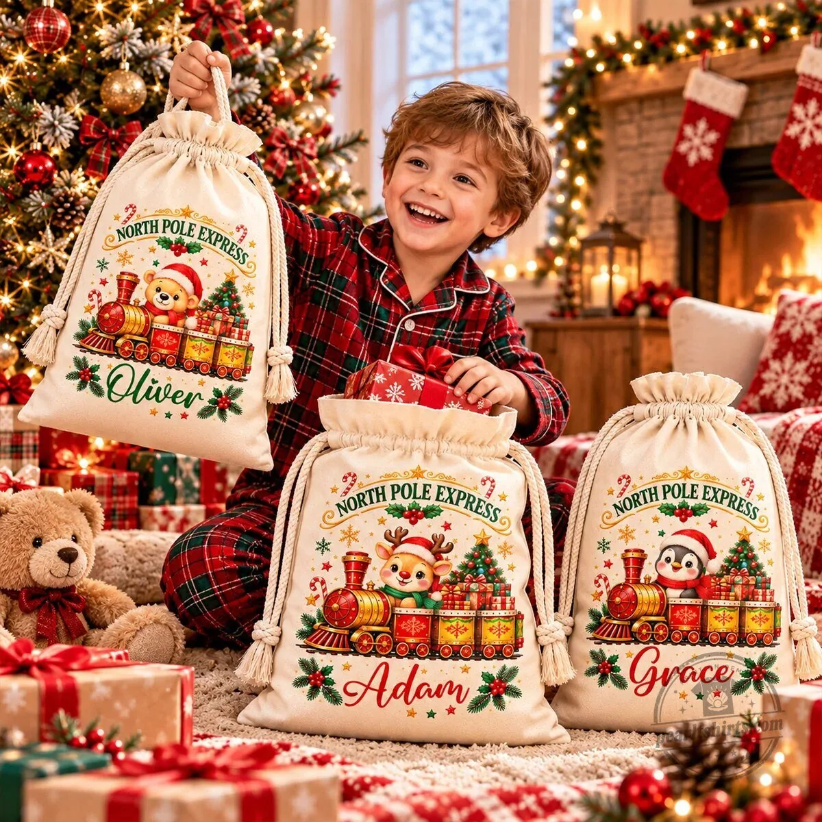 Personalized North Pole Express Christmas Drawstring Gift Bag 11 Personalized North Pole Express Christmas Drawstring Gift Bag