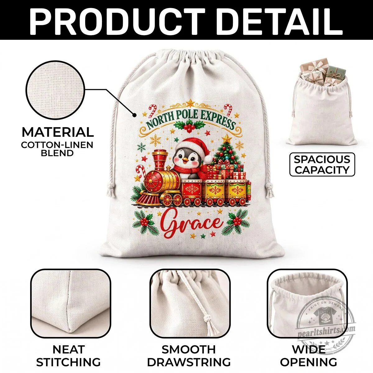 Personalized North Pole Express Christmas Drawstring Gift Bag 13 Personalized North Pole Express Christmas Drawstring Gift Bag