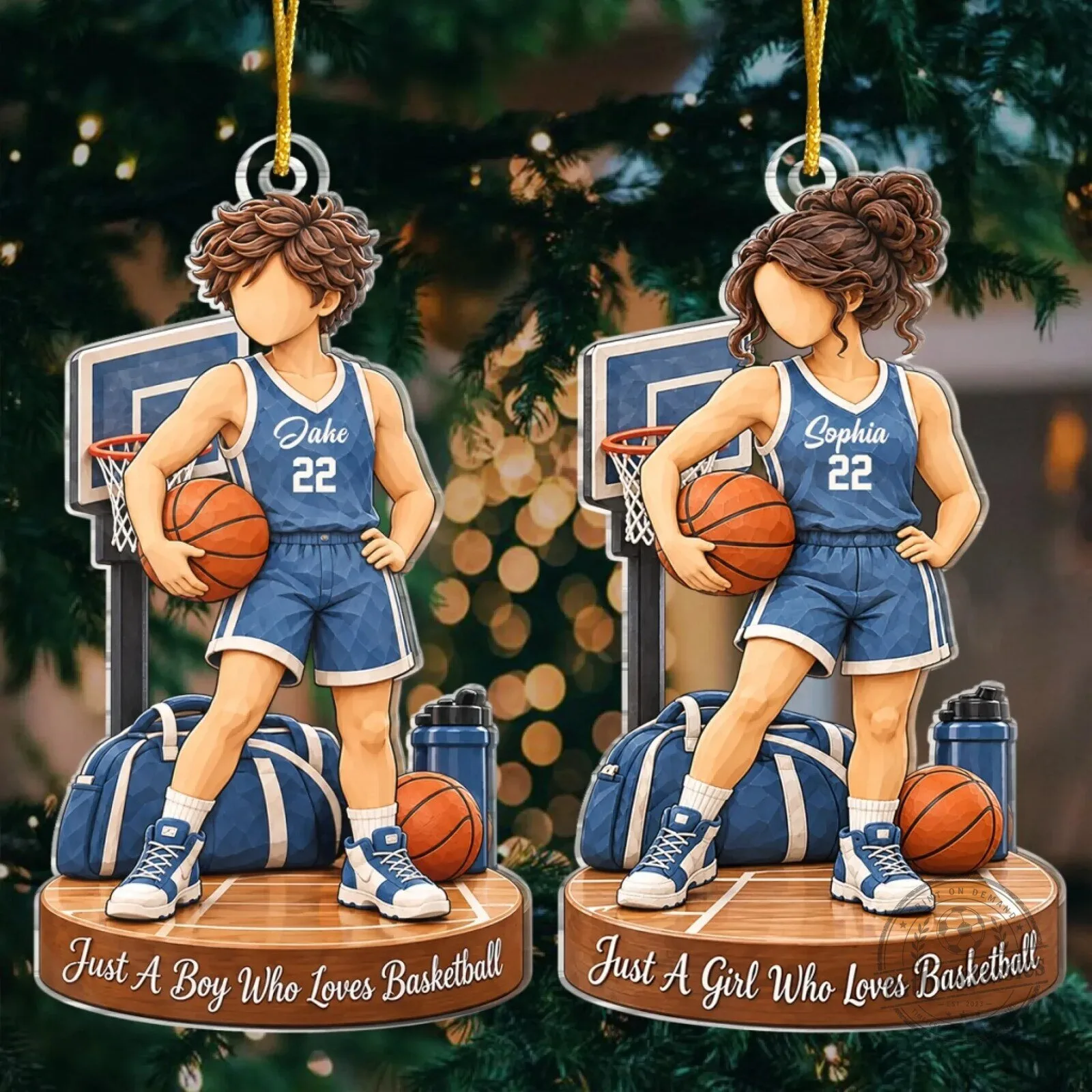 Personalized Basketball Player Boy and Girl Christmas Tree Ornament