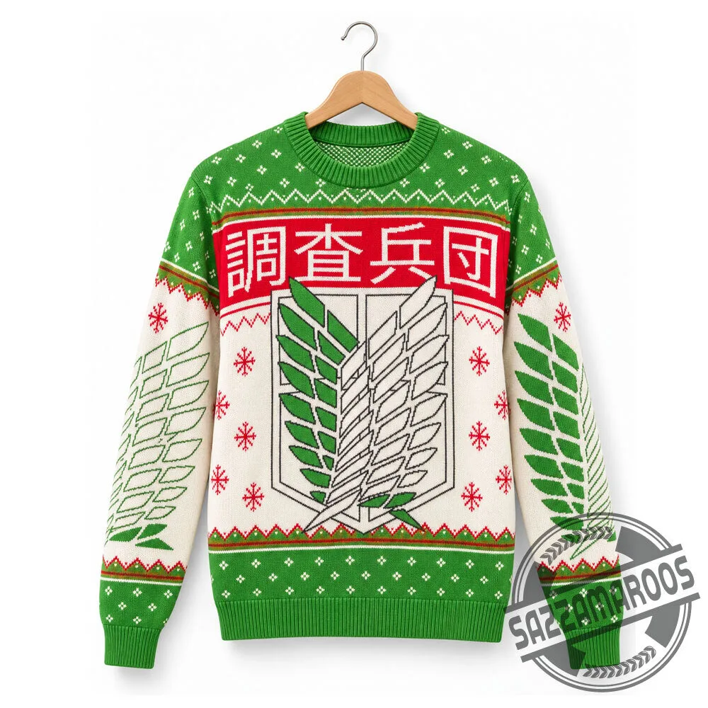 Attack on Titan Kanji and Swords Ugly Christmas Sweater Men Women 3 Attack on Titan Kanji and Swords Ugly Christmas Sweater Men Women