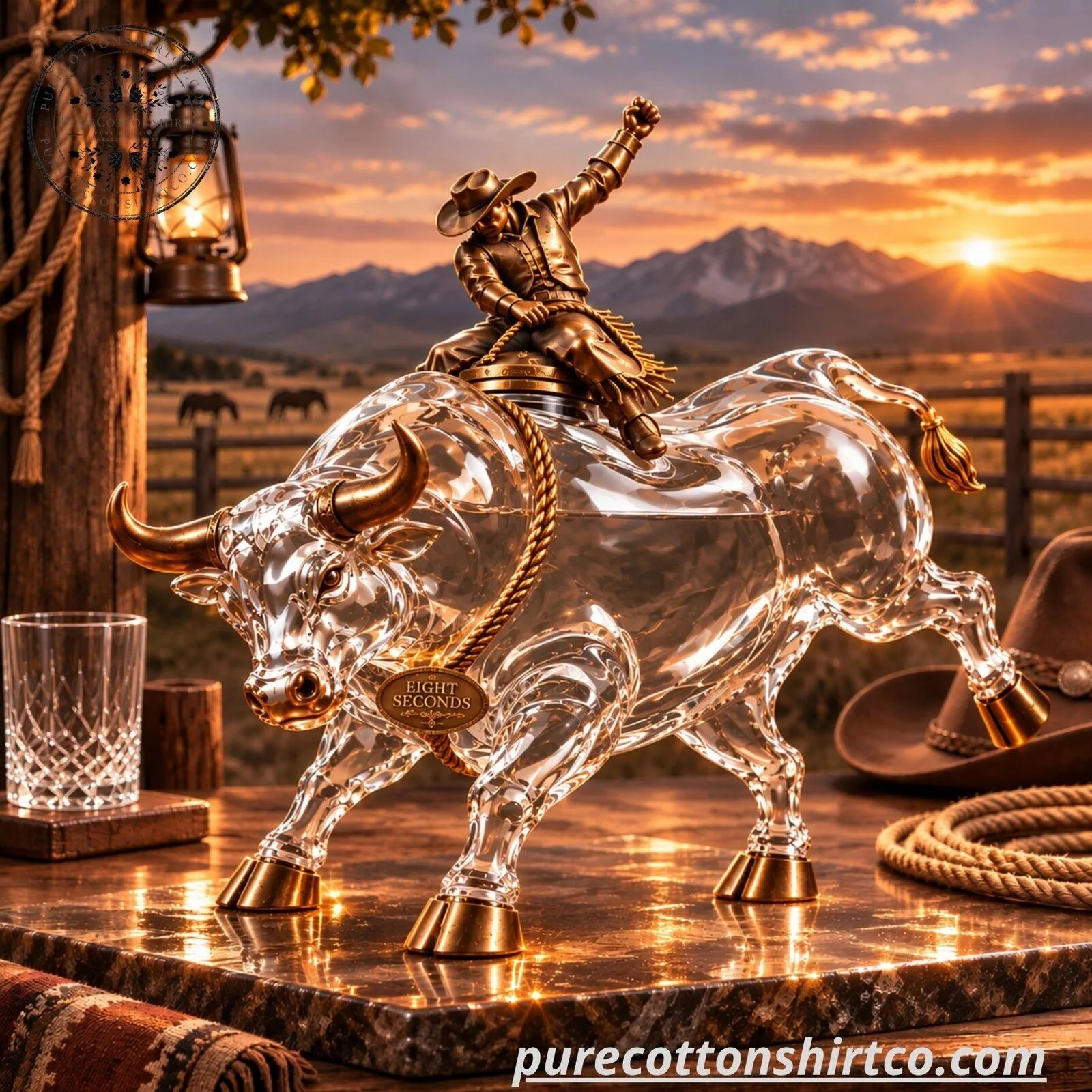 Eight Seconds Rodeo Bull Whiskey Decanter - Cowboy Riding Bull Glass Bottle 5 Eight Seconds Rodeo Bull Whiskey Decanter - Cowboy Riding Bull Glass Bottle