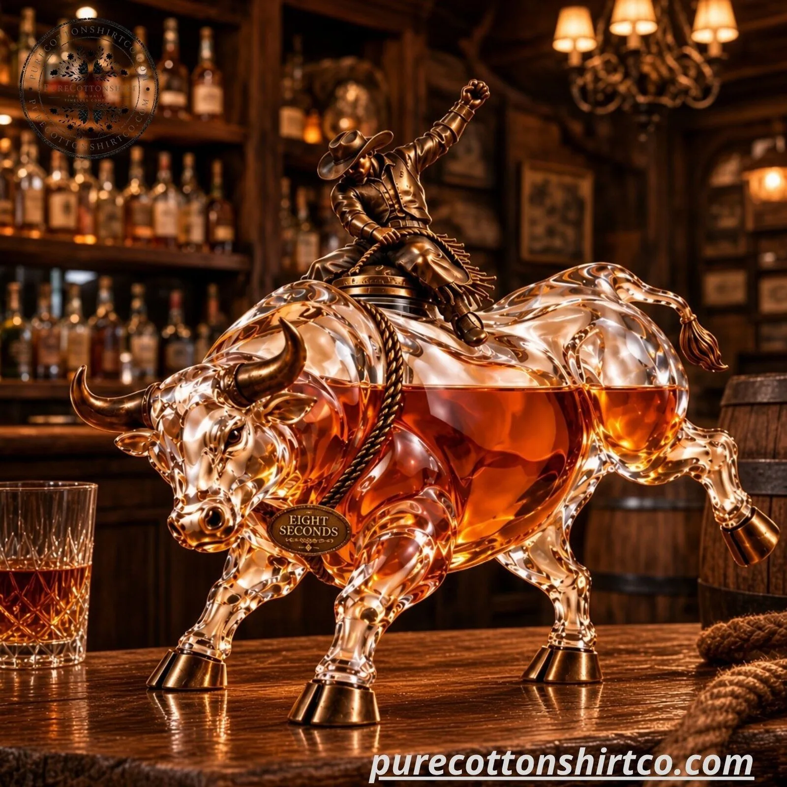 Eight Seconds Rodeo Bull Whiskey Decanter - Cowboy Riding Bull Glass Bottle 6 Eight Seconds Rodeo Bull Whiskey Decanter - Cowboy Riding Bull Glass Bottle