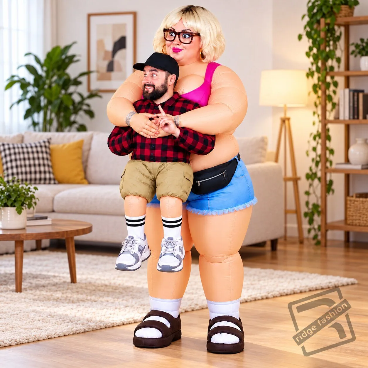 Funny Inflatable Giant Woman Carrying Man Costume – Blow Up Carry Me Outfit Funny Inflatable Giant Woman Carrying Man Costume - Blow Up Outfit – image 2 of 4