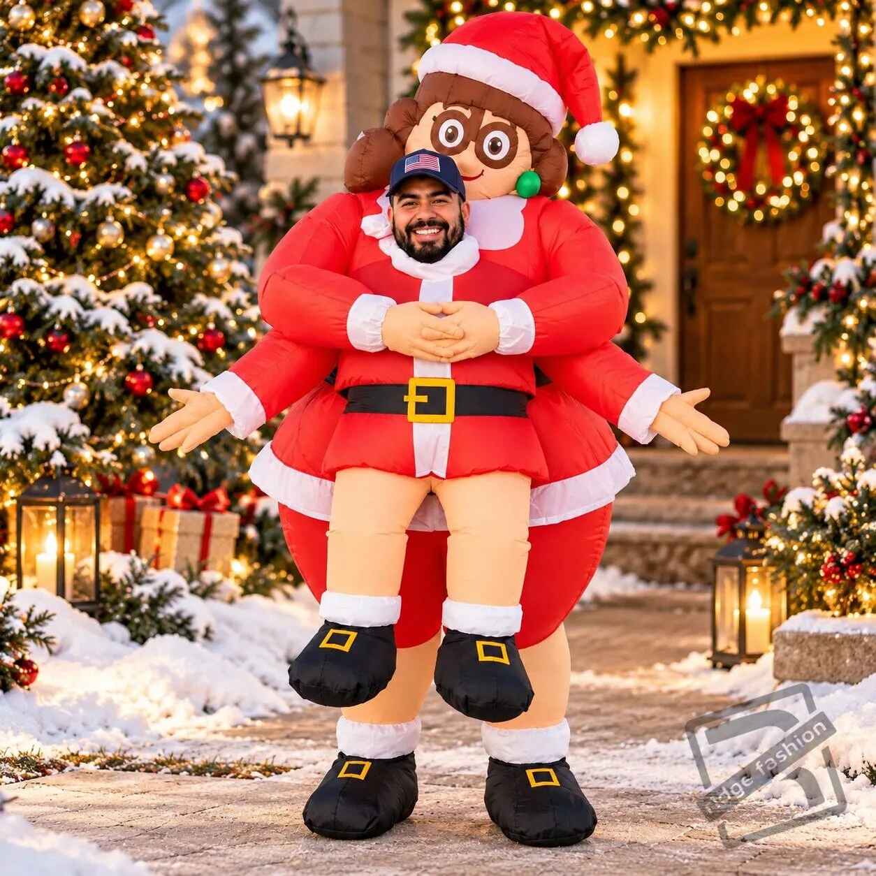 Inflatable Mrs. Claus Carrying Santa Costume