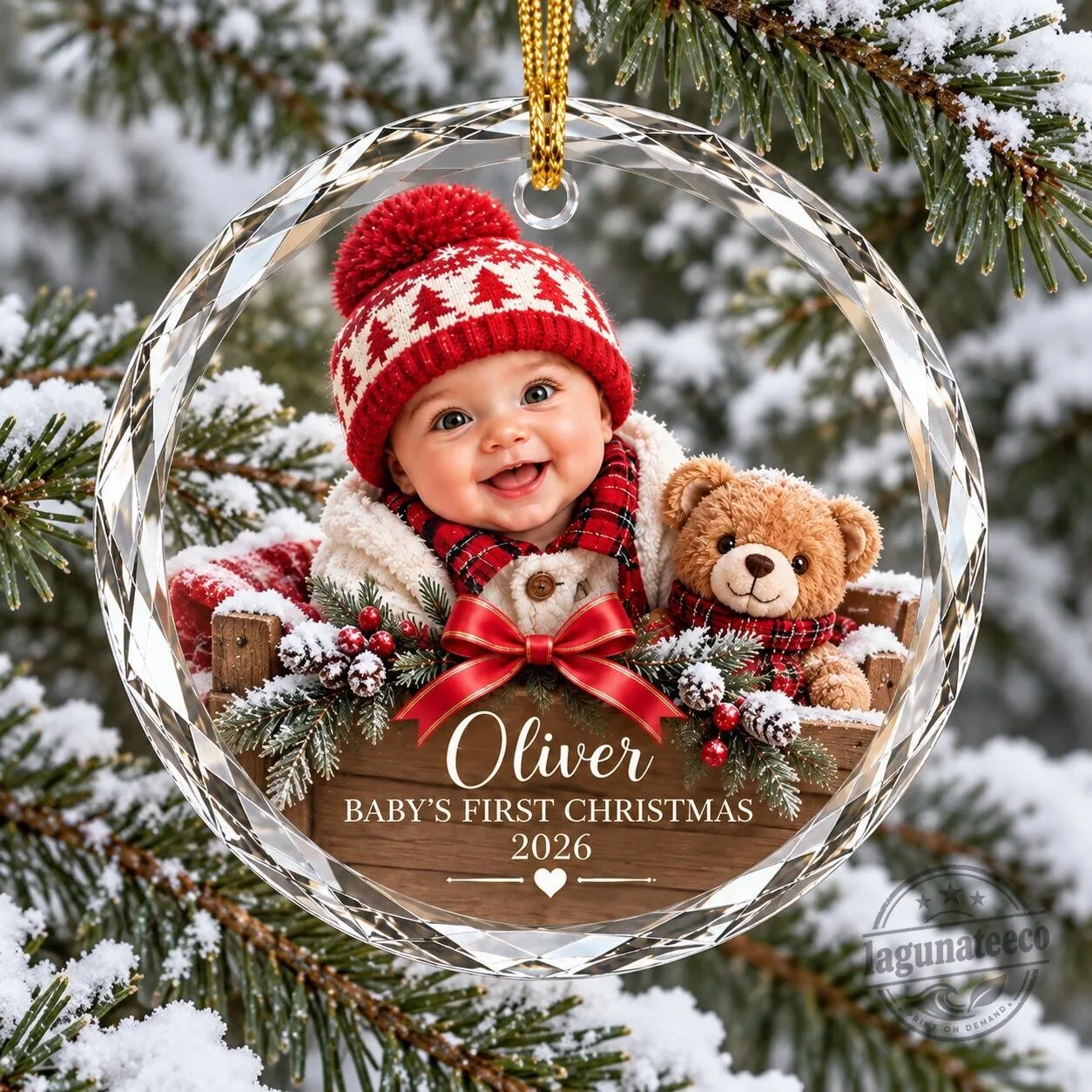 Personalized Baby's First Christmas Photo Keepsake Glass Ornament