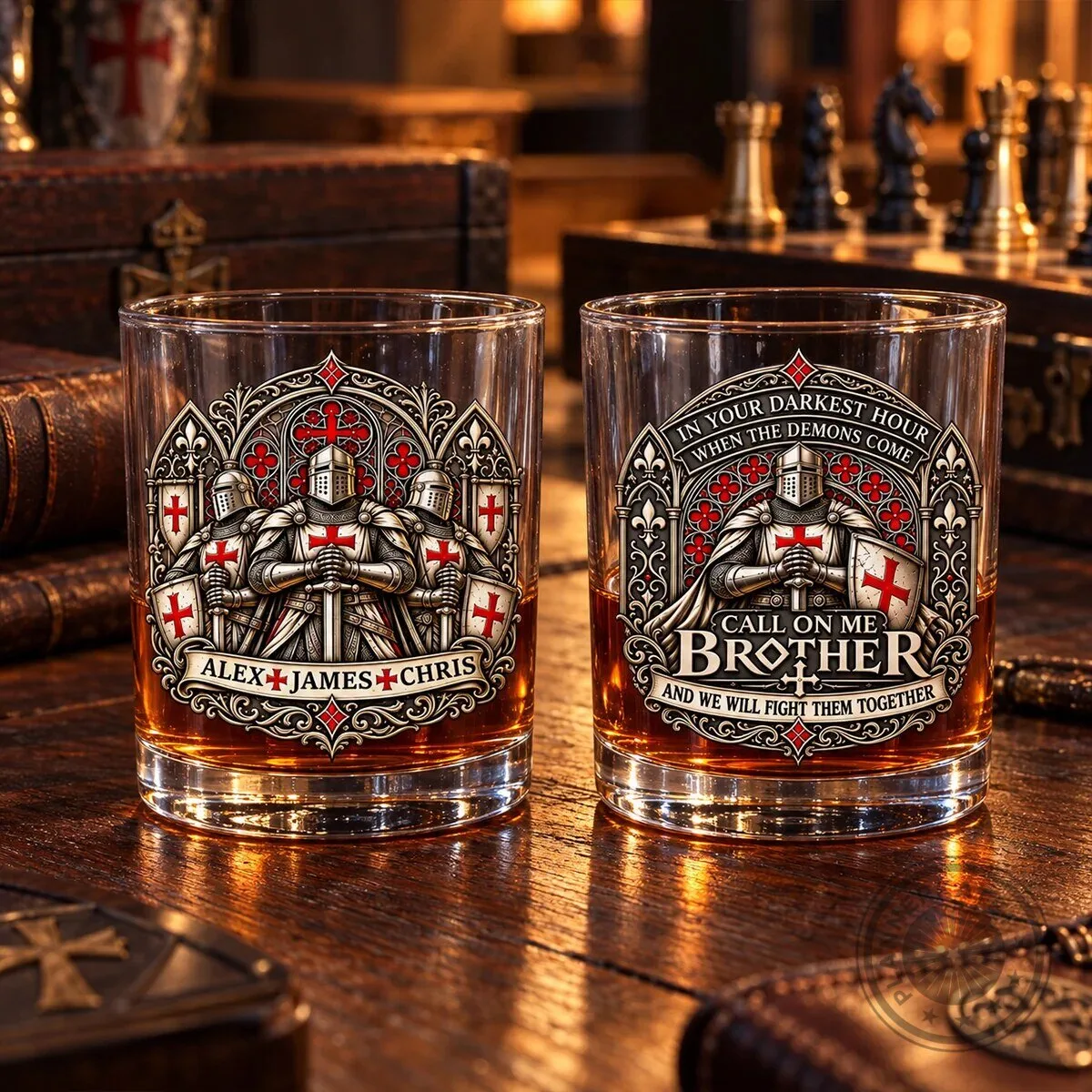 Knights Templar Call On Me Brother Personalized Whiskey Glass