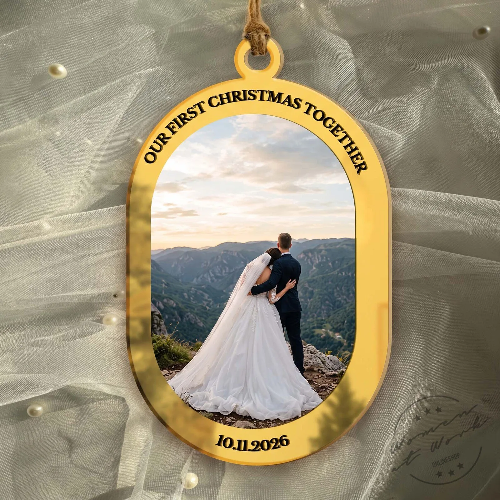 Our First Christmas Together Personalized Wedding Photo Ornament