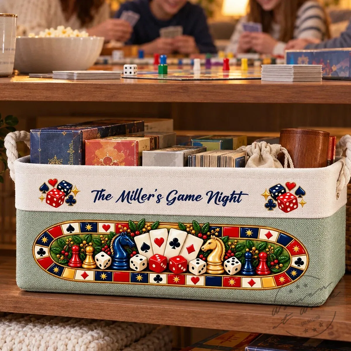 Customizable Storage Basket for Board Games and Playing Cards - Family Game Night Essential