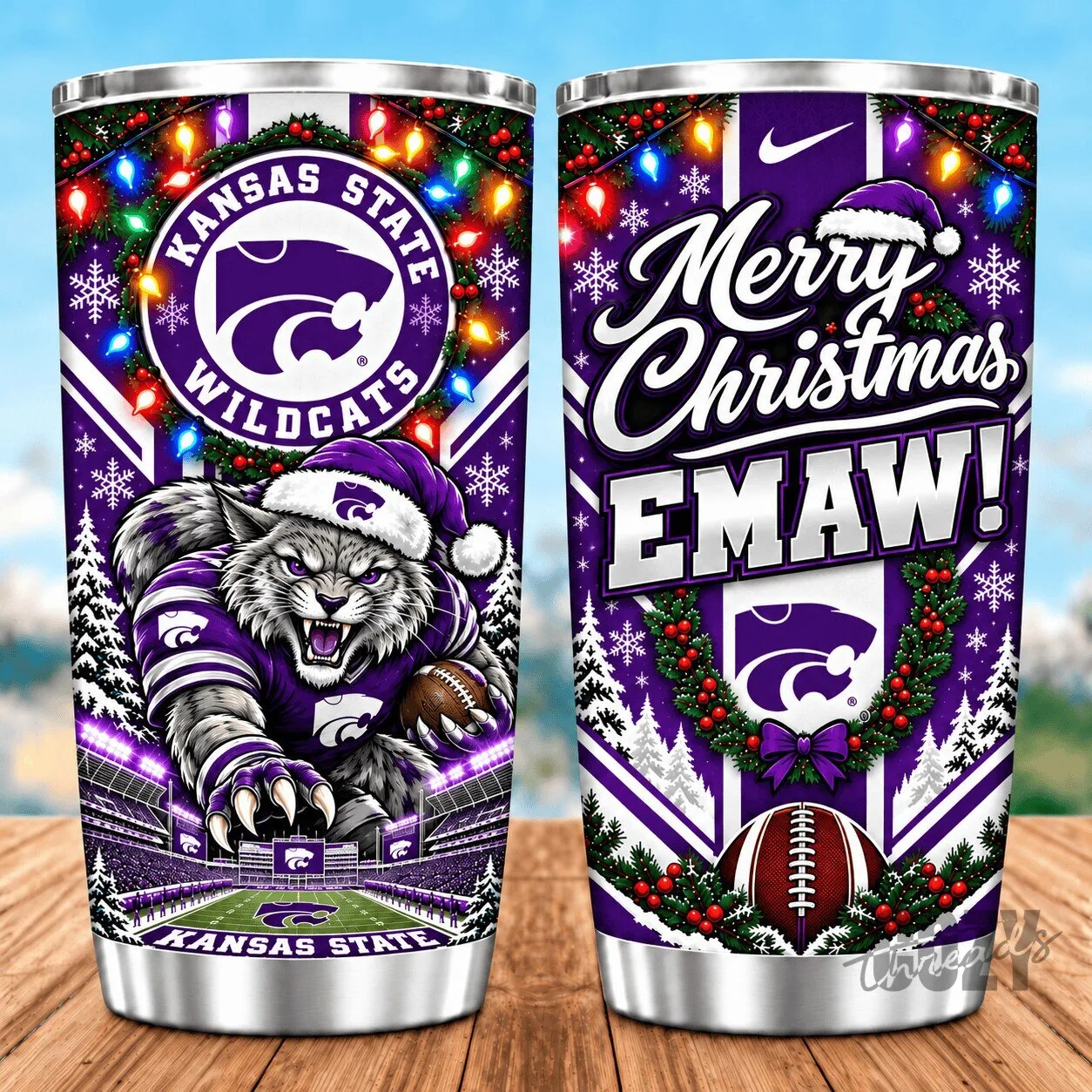 Kansas State Wildcats Christmas Spirit Football Stainless Steel Tumbler