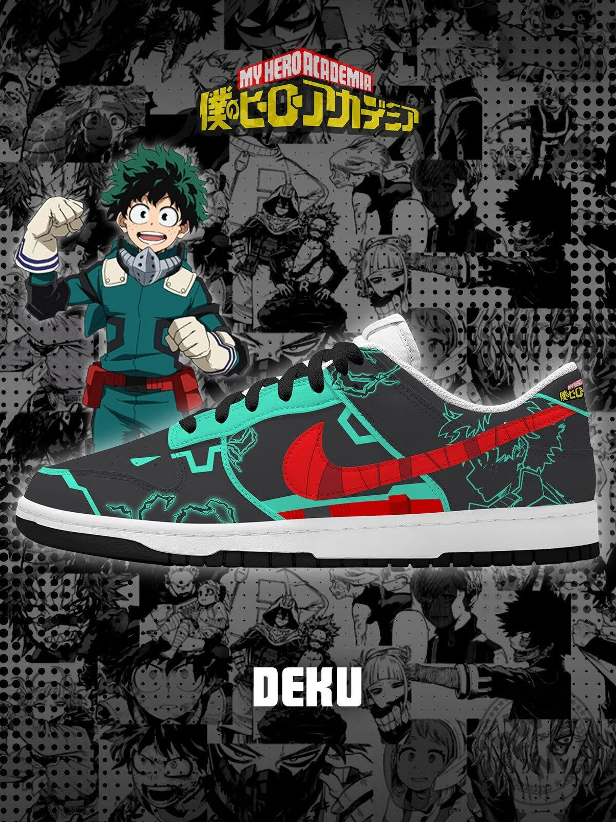 My Hero Academia Izuku Midoriya Deku Custom Anime Low-Top Sneakers 1 My Hero Academia Izuku Midoriya Deku Custom Anime Low-Top Sneakers