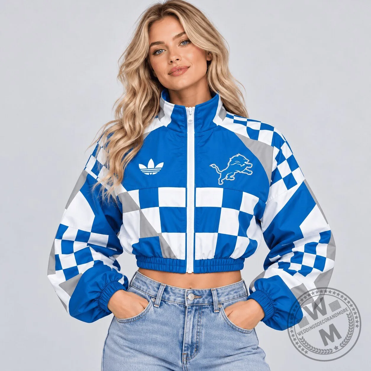 Detroit Lions NFL Retro Racing Checkered Flag Colorblock Full Zip Jacket 1 Detroit Lions NFL Retro Racing Checkered Flag Colorblock Full Zip Jacket