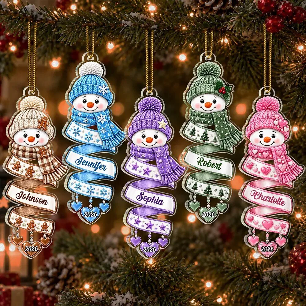 Personalized Snowman Family Christmas Tree Ornament Custom Name and Year Gift