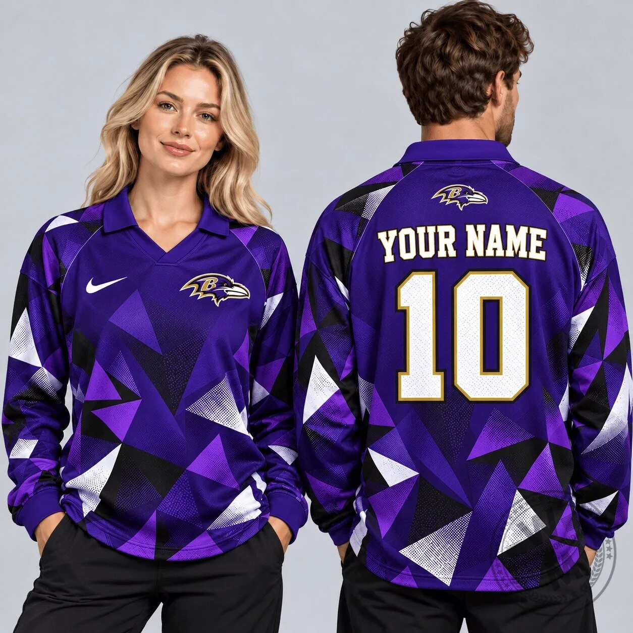 Baltimore Ravens Abstract Triangle Camo Custom Name Number Long Sleeve Polo Shirt 1 Baltimore Ravens Abstract Triangle Camo Custom Name Number Long Sleeve Polo Shirt
