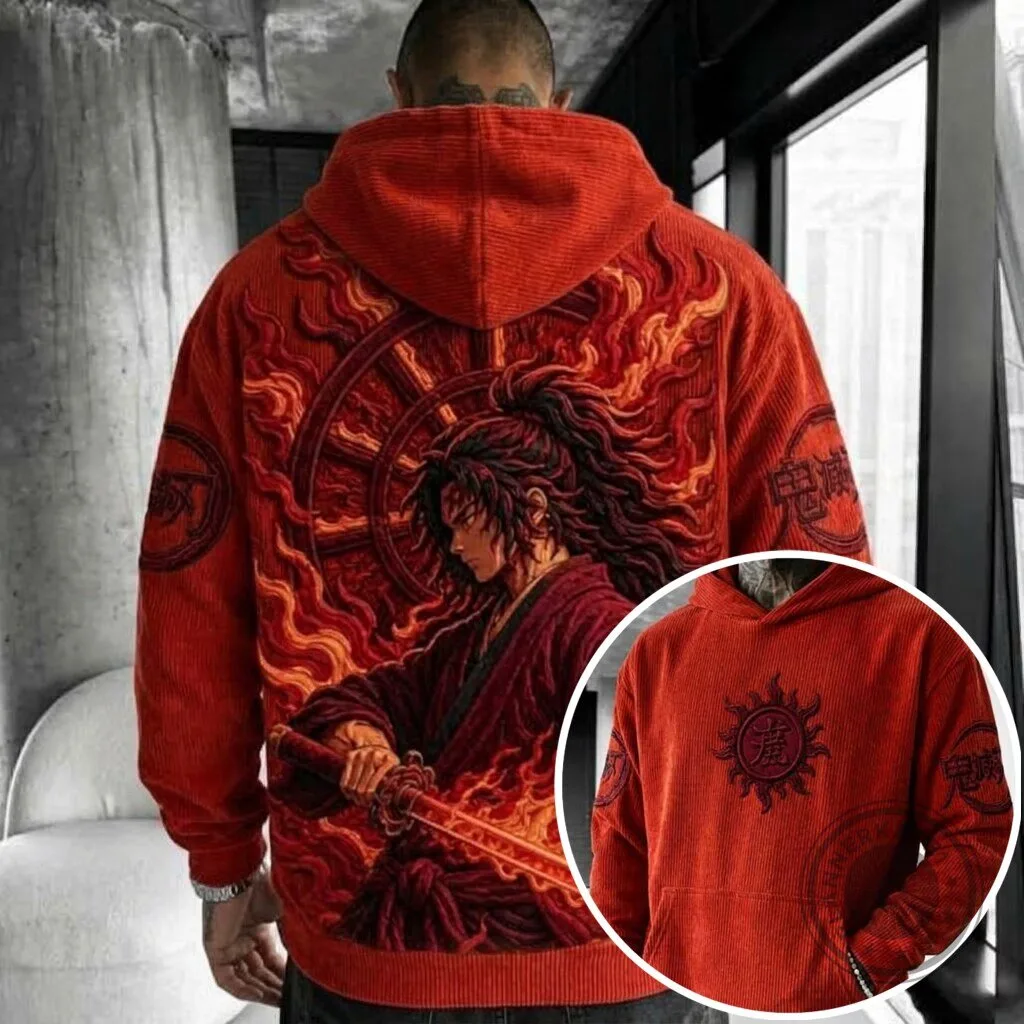 Demon Slayer Yoriichi Tsugikuni Anime Art Corduroy Hoodie