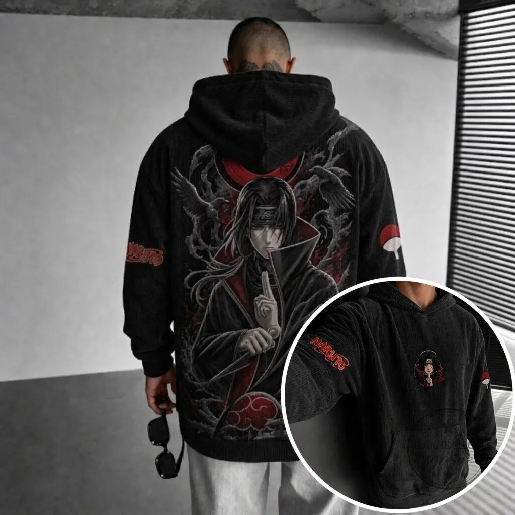 Naruto Itachi Uchiha Akatsuki Oversized Anime Corduroy Hoodie