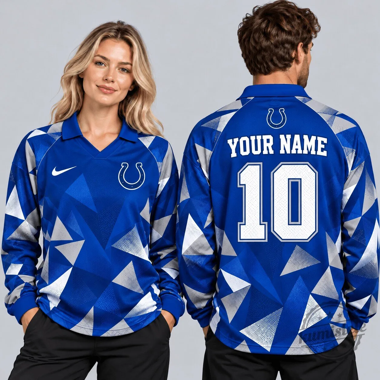 Indianapolis Colts Custom Name and Number Abstract Triangle Camo Long Sleeve Polo Shirt