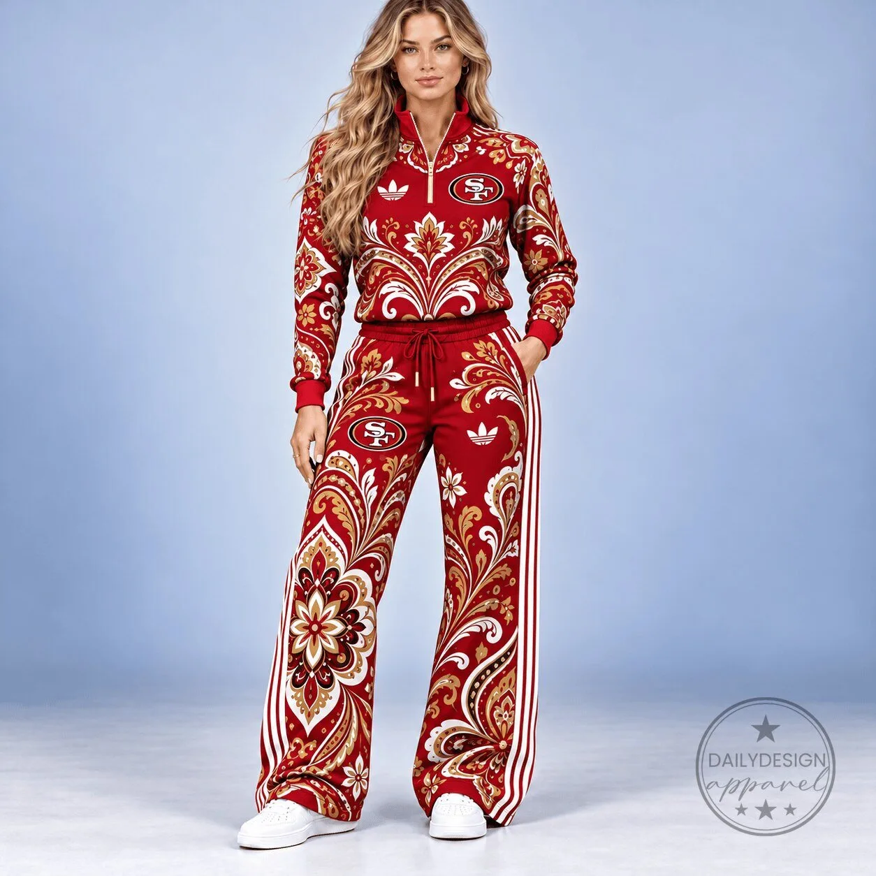 San Francisco 49ers Red Paisley Floral Quarter Zip Track Jacket