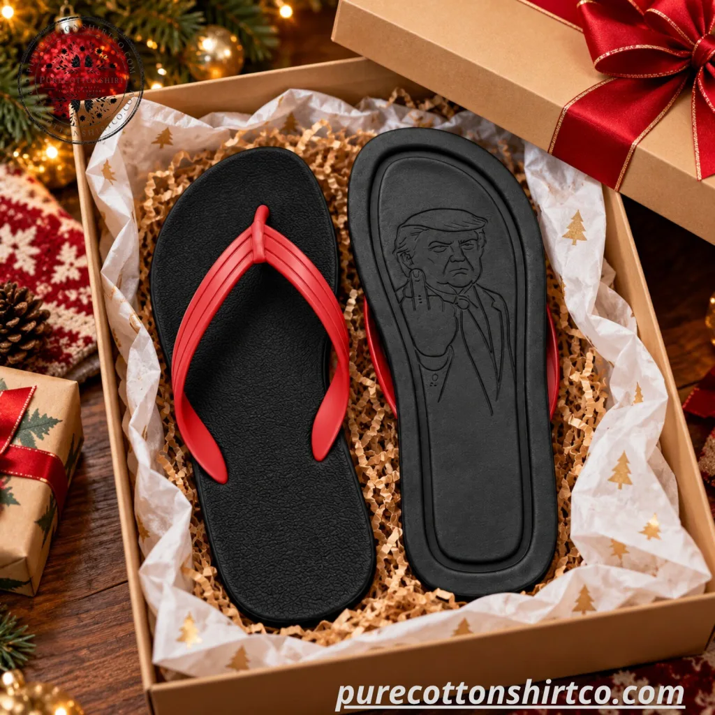 "Unique Political Gag Gifts and Anniversary Decanters for Enthusiasts" 17 Donald Trump Middle Finger Flip Flops - Funny Political Gag Gift Sandals