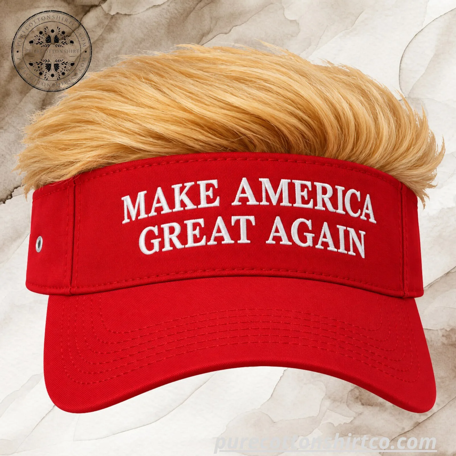 Donald Trump MAGA Visor Hat with Blonde Hair - Funny Golf Sun Visor Cap 4 Donald Trump MAGA Visor Hat with Blonde Hair - Funny Golf Sun Visor Cap