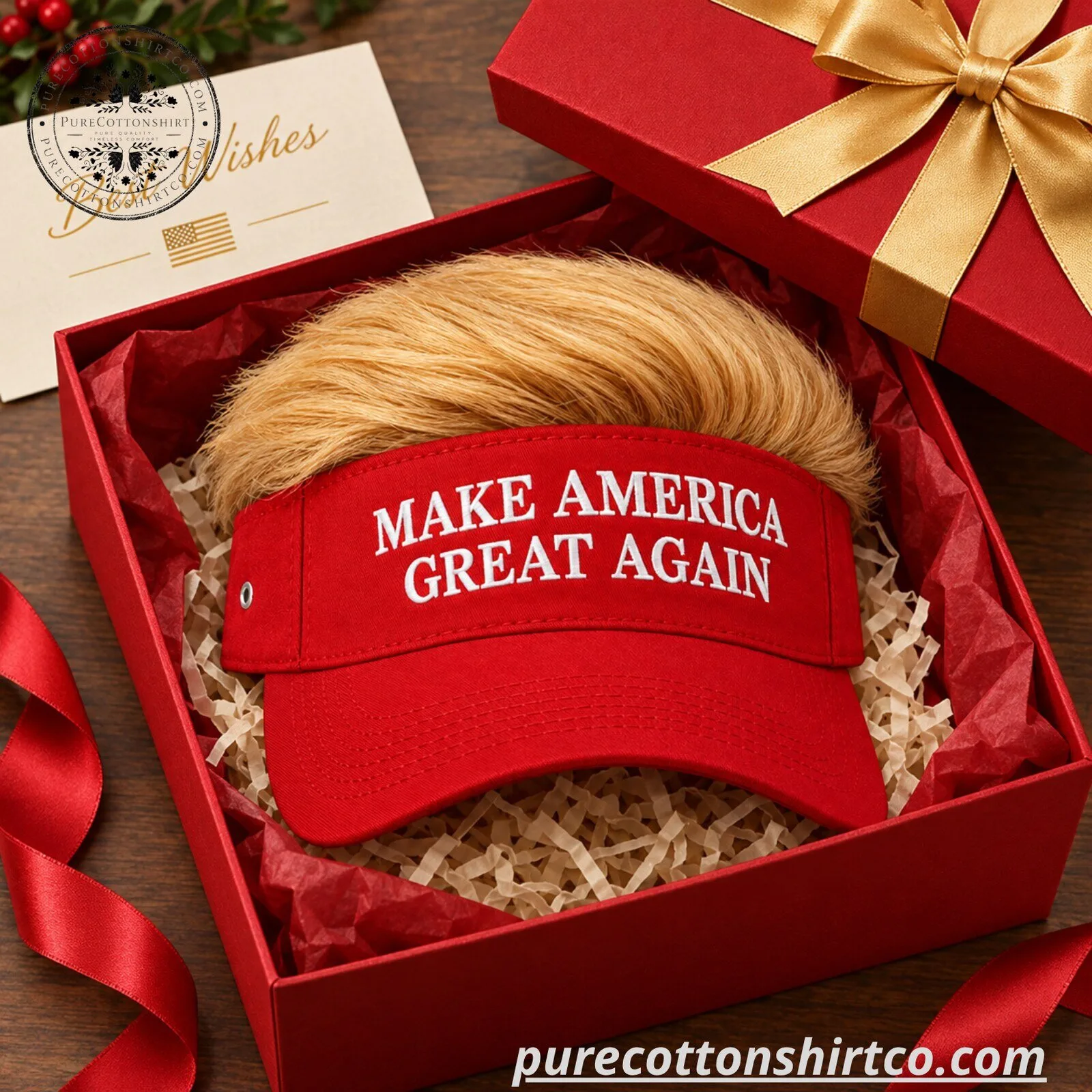 Donald Trump MAGA Visor Hat with Blonde Hair - Funny Golf Sun Visor Cap 5 Donald Trump MAGA Visor Hat with Blonde Hair - Funny Golf Sun Visor Cap