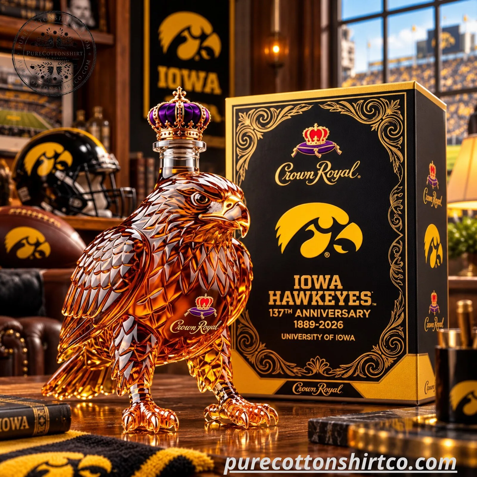 Iowa Hawkeyes 137th Anniversary Hawkeye Decanter - Crown Royal Glass Bottle
