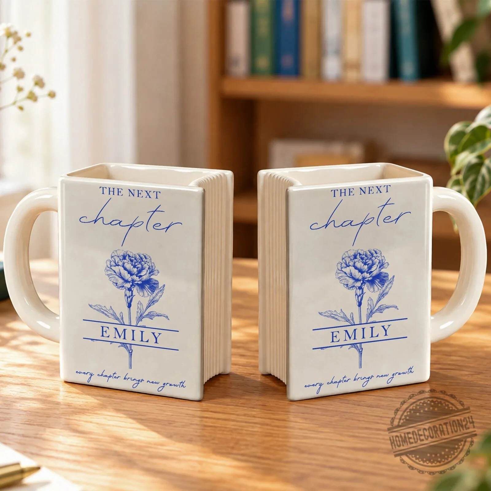 Personalized The Next Chapter Book Lover Mug, Custom Name Floral Coffee Cup