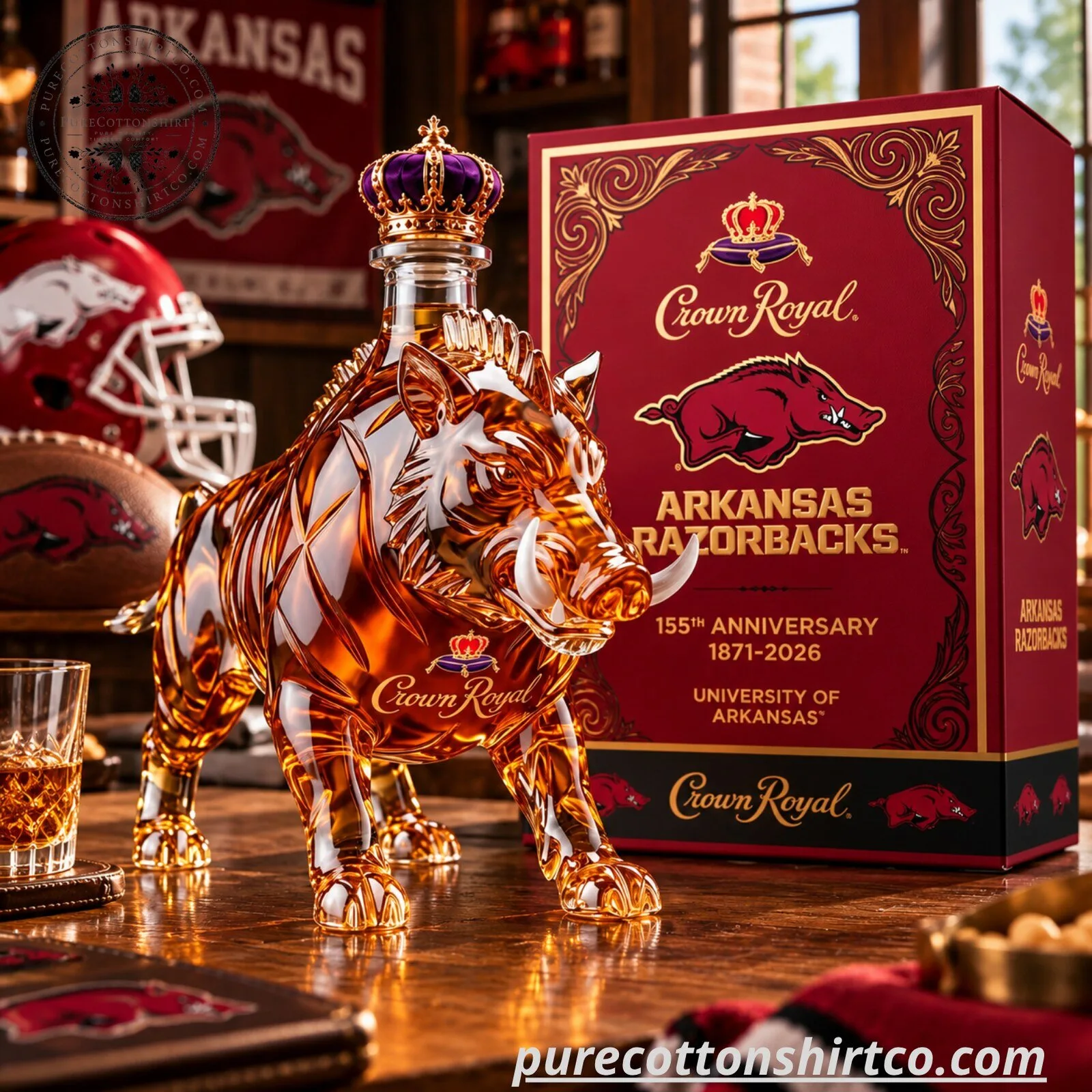 Arkansas Razorbacks 155th Anniversary Razorback Decanter - Crown Royal Glass Bottle