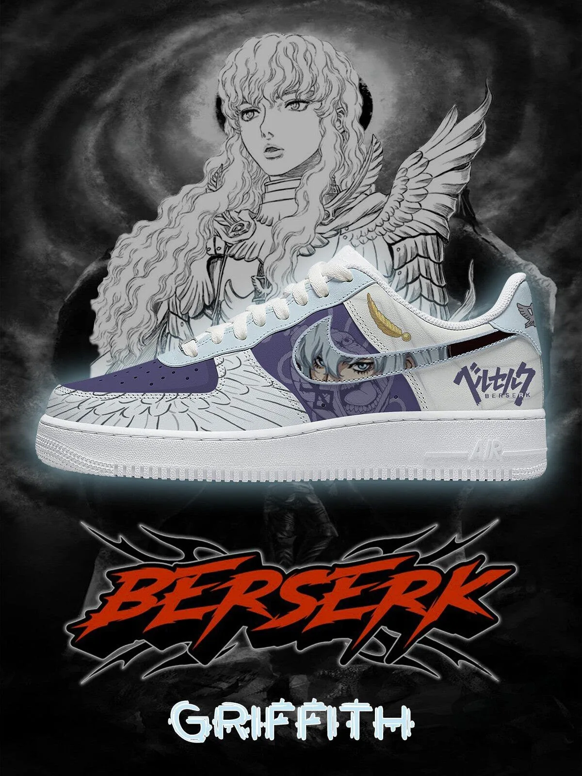 Berserk Griffith Anime Manga White and Purple Custom Sneakers Shoes