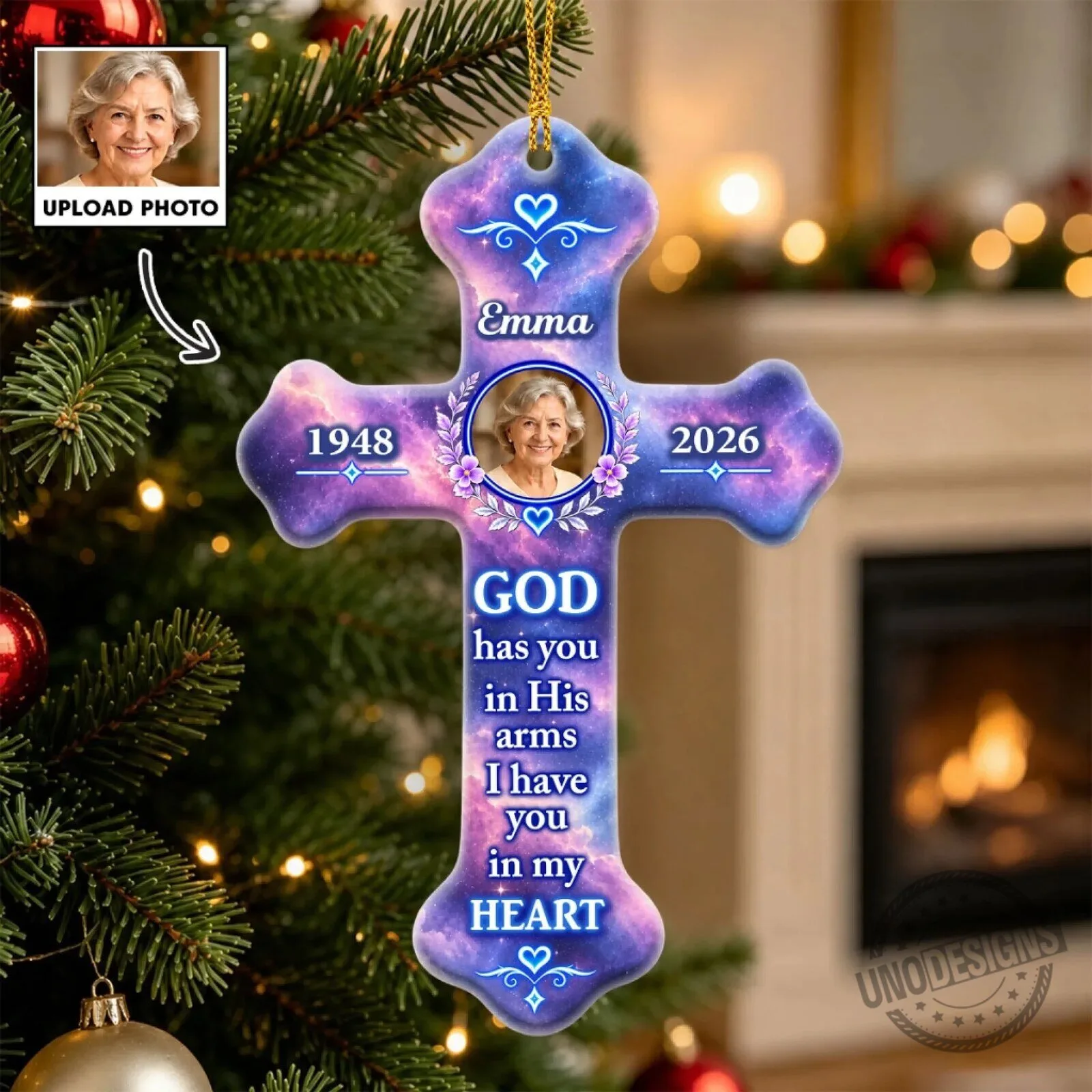 Personalized Memorial Cross Ornament - God Has You In His Arms Keepsake