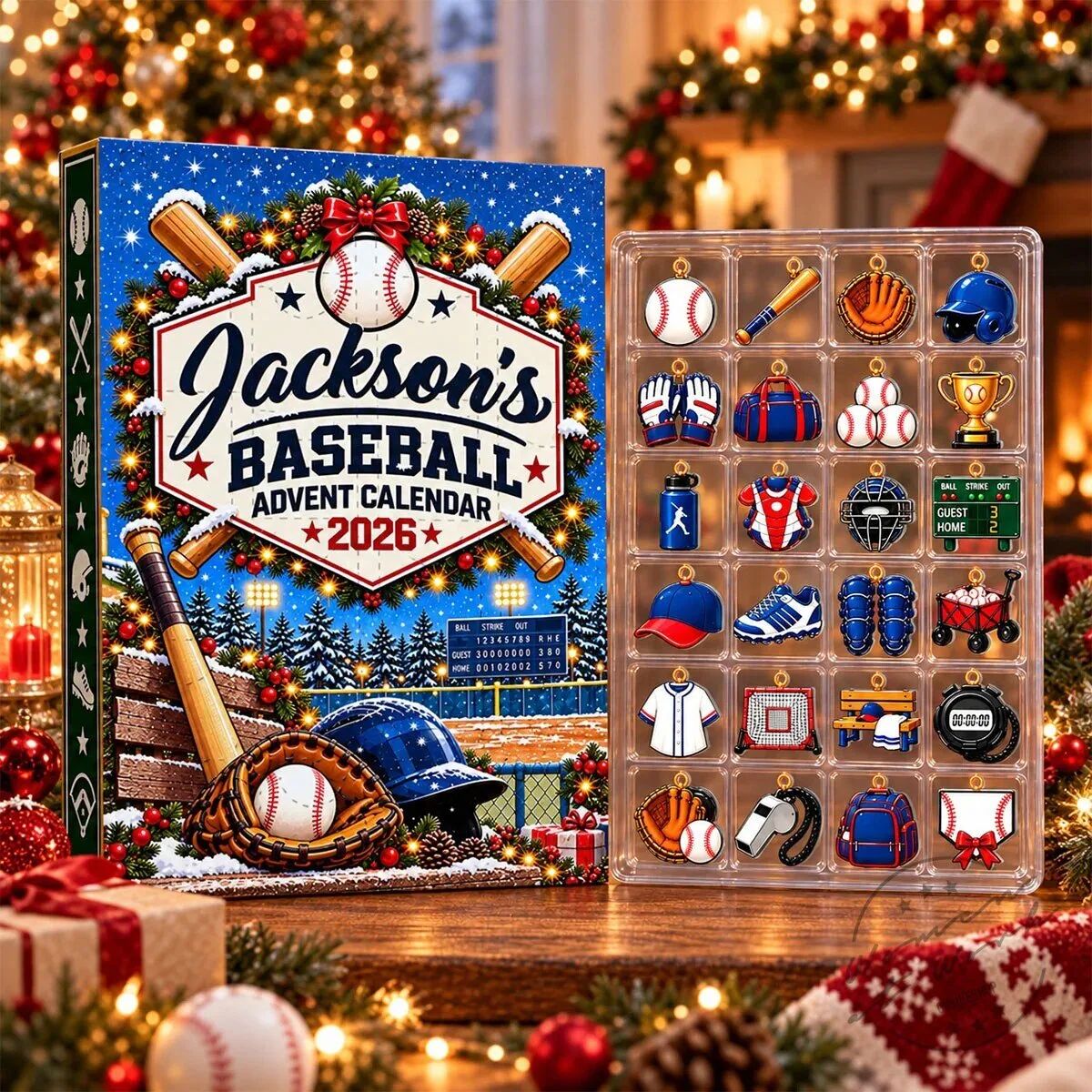 Personalized Baseball Christmas Advent Calendar 2026 Holiday Countdown Gift