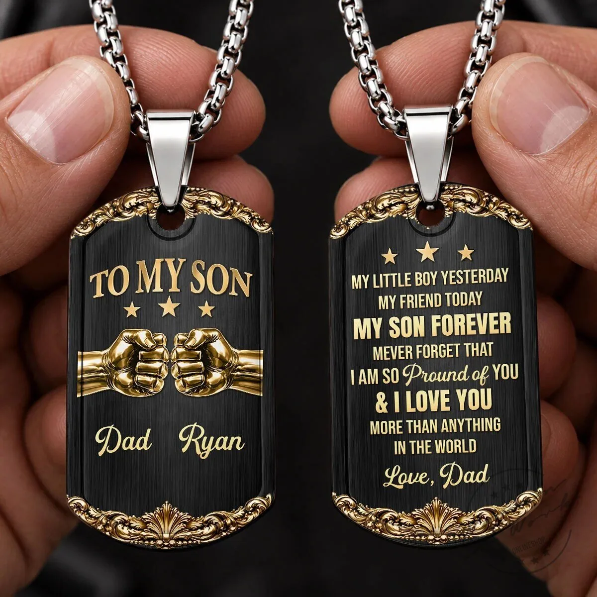 Personalized To My Son Fist Bump Dog Tag Necklace from Dad, Son Forever Gift 5 Personalized To My Son Fist Bump Dog Tag Necklace from Dad, Son Forever Gift