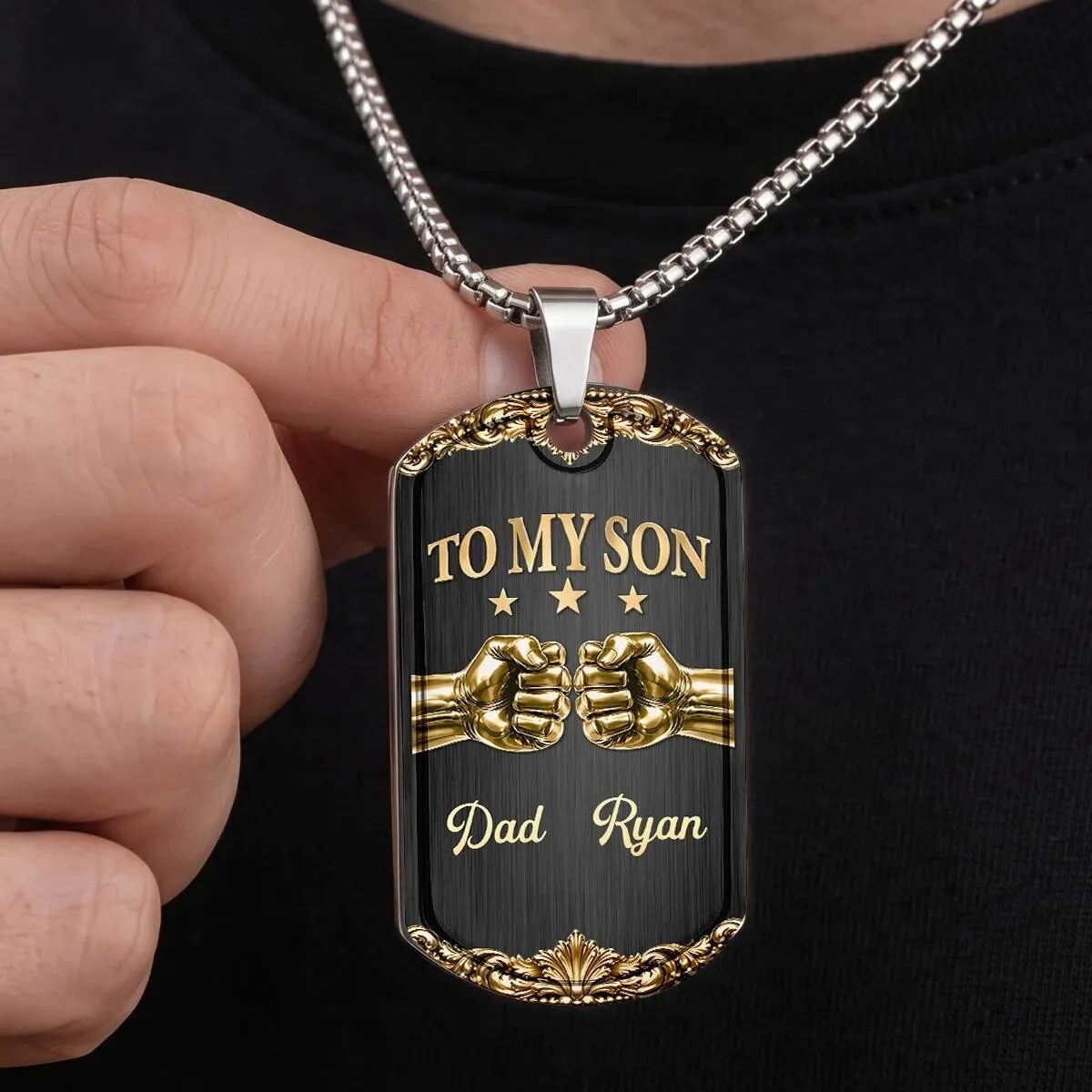 Personalized To My Son Fist Bump Dog Tag Necklace from Dad, Son Forever Gift 6 Personalized To My Son Fist Bump Dog Tag Necklace from Dad, Son Forever Gift
