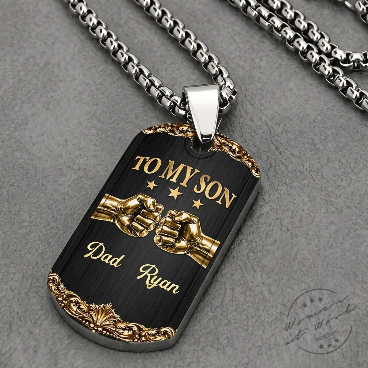 Personalized To My Son Fist Bump Dog Tag Necklace from Dad, Son Forever Gift 7 Personalized To My Son Fist Bump Dog Tag Necklace from Dad, Son Forever Gift