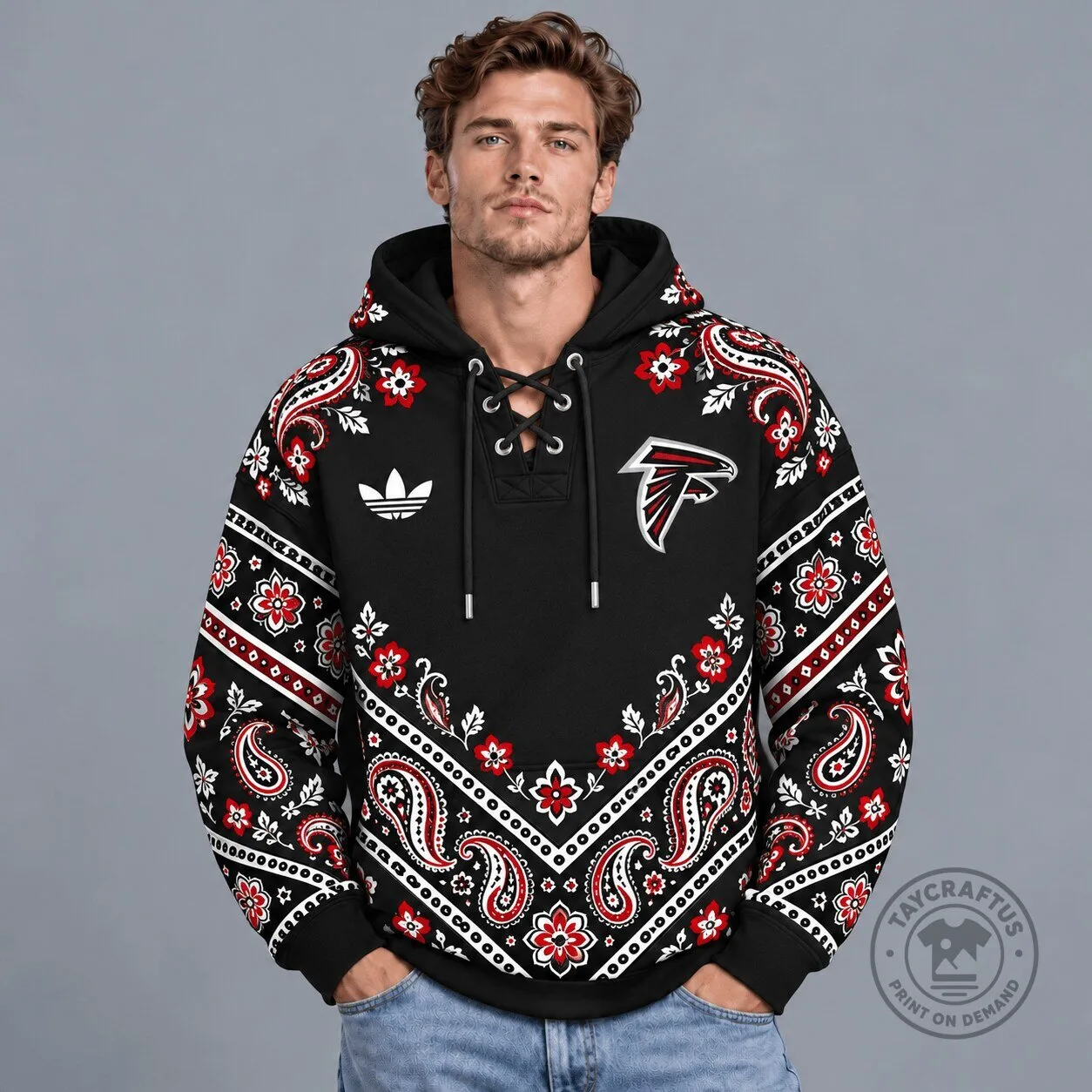 Atlanta Falcons NFL Paisley Bandana Print Lace Up Hoodie 1 Atlanta Falcons NFL Paisley Bandana Print Lace Up Hoodie