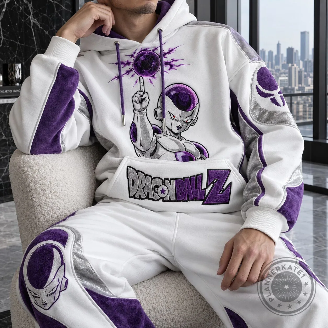 Dragon Ball Z Frieza Character Art White and Purple Hoodie