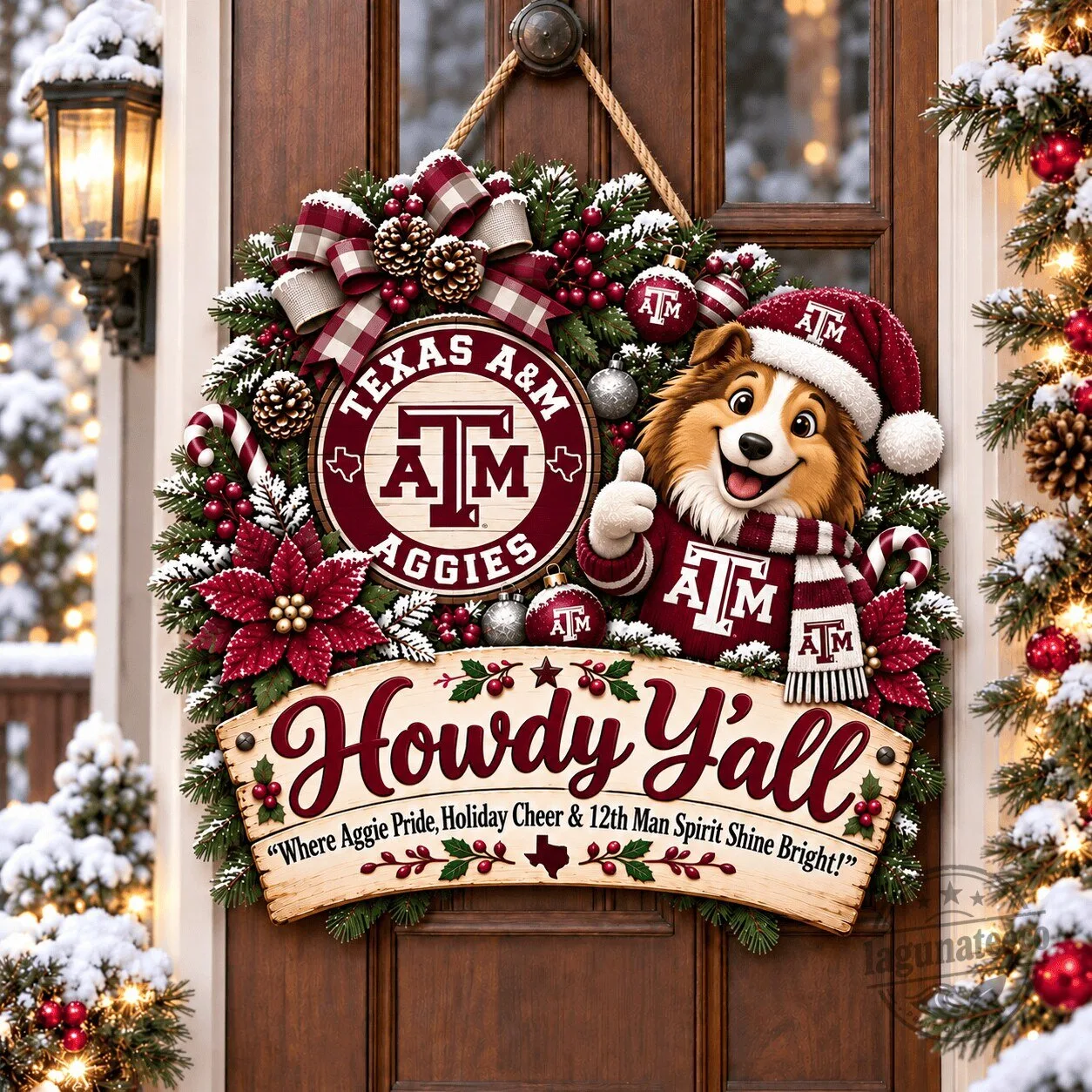 Texas A&M Aggies Howdy Y'all Christmas Wreath Door Hanger