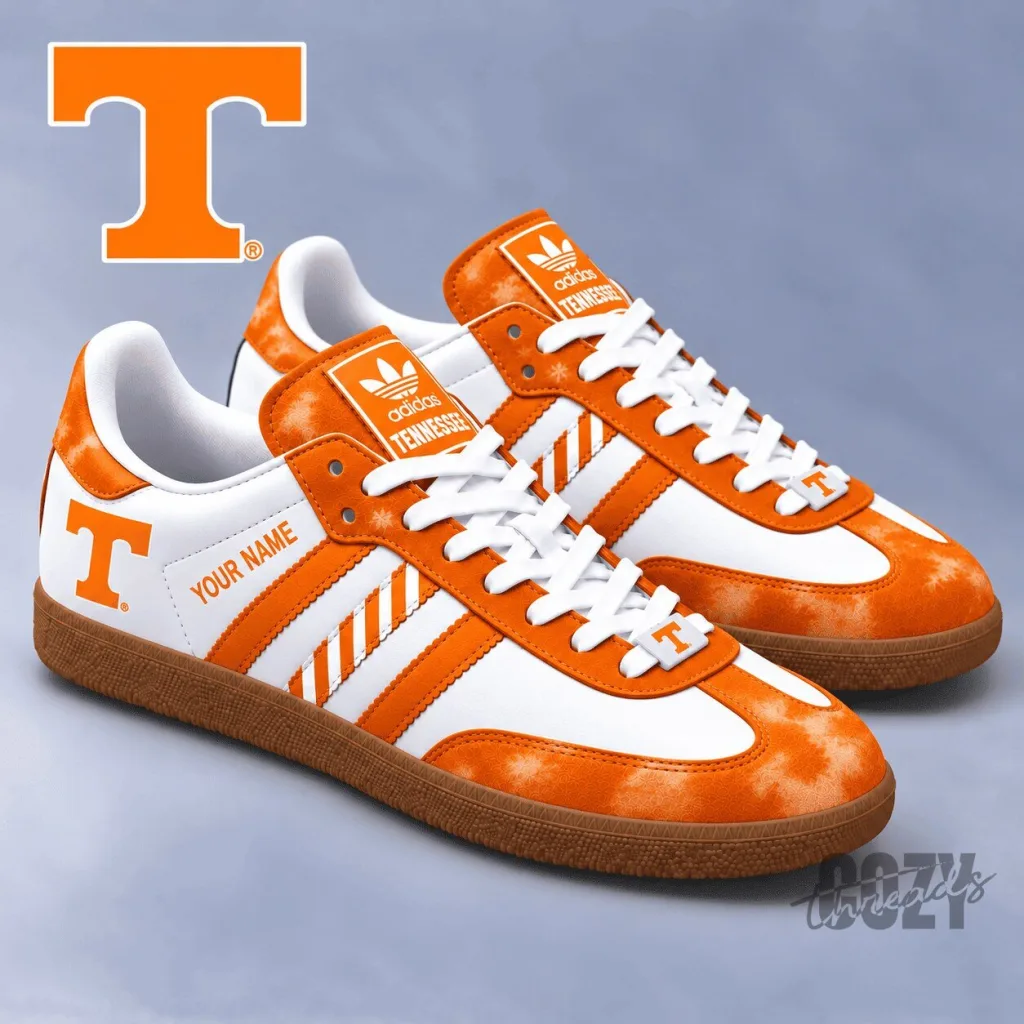 Tennessee Volunteers NCAA Custom Name Orange and White Samba Shoes Tennessee Volunteers NCAA Custom Name Orange and White Samba Shoes