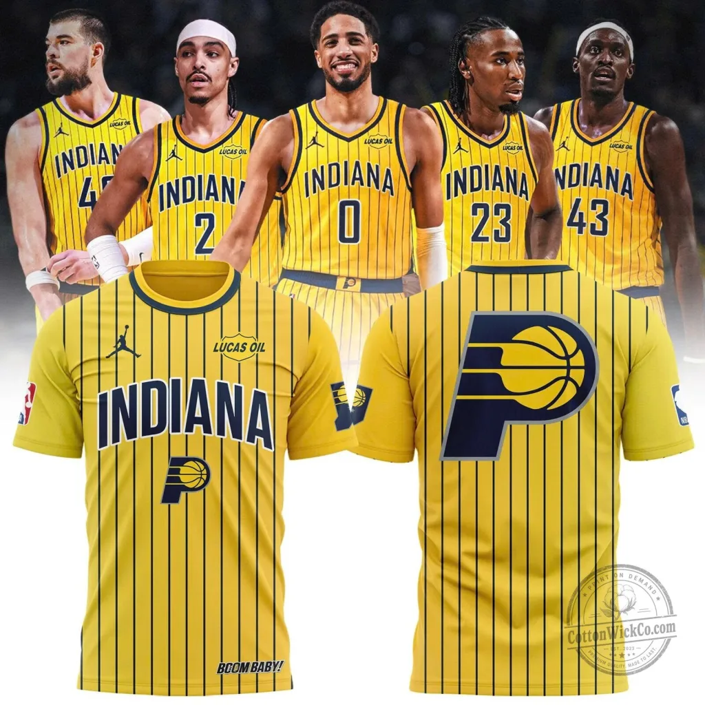 Indiana Pacers Statement Edition Yellow Pinstripe Basketball T-Shirt
