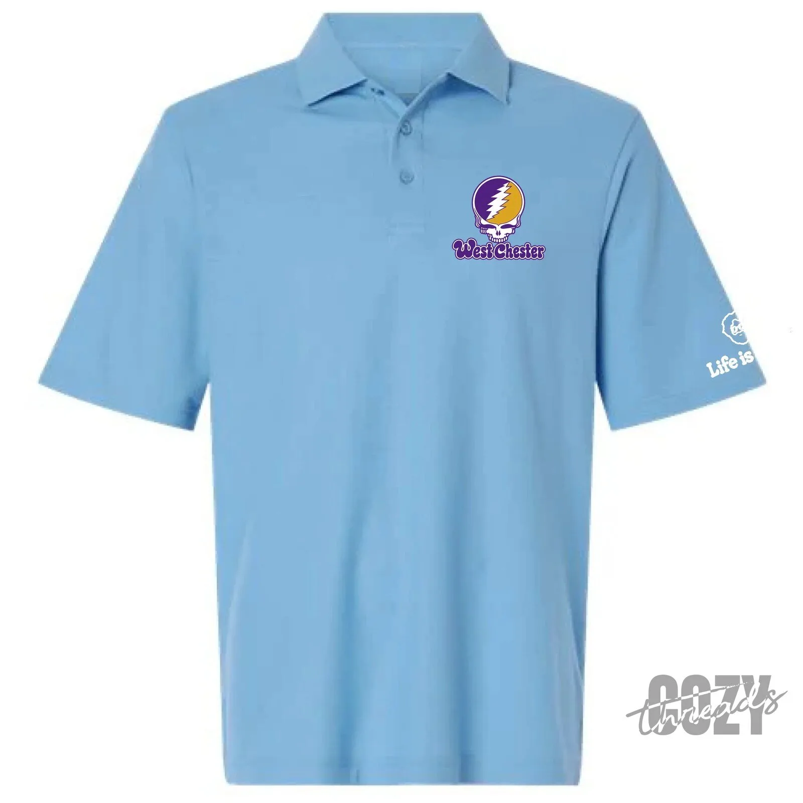 West Chester Grateful Dead Stealie Skull Logo Light Blue Polo Shirt