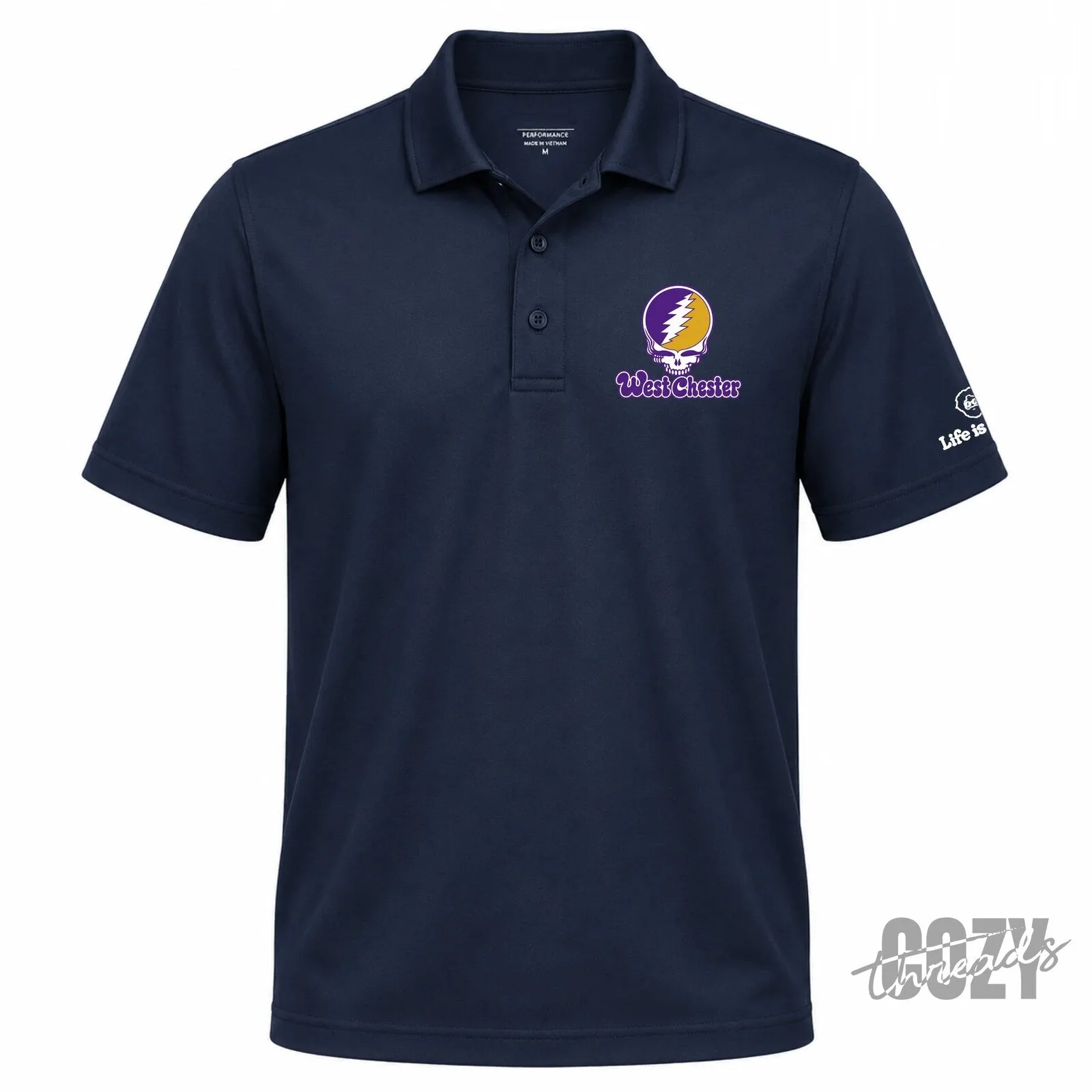 West Chester Grateful Dead Stealie Skull Logo Light Blue Polo Shirt 5 West Chester Grateful Dead Stealie Skull Logo Light Blue Polo Shirt