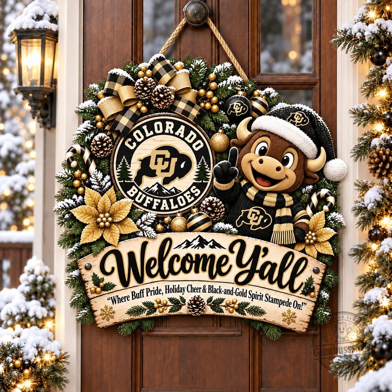 Colorado Buffaloes Ralphie Mascot Christmas Welcome Door Hanger Sign 1 Colorado Buffaloes Ralphie Mascot Christmas Welcome Door Hanger Sign
