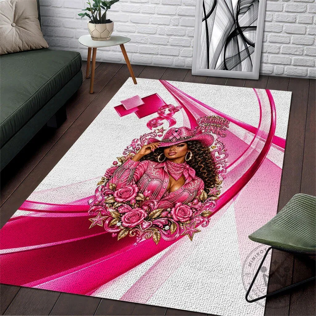 Western Wear Pink Cowgirl Breast Cancer Awareness Area Rug