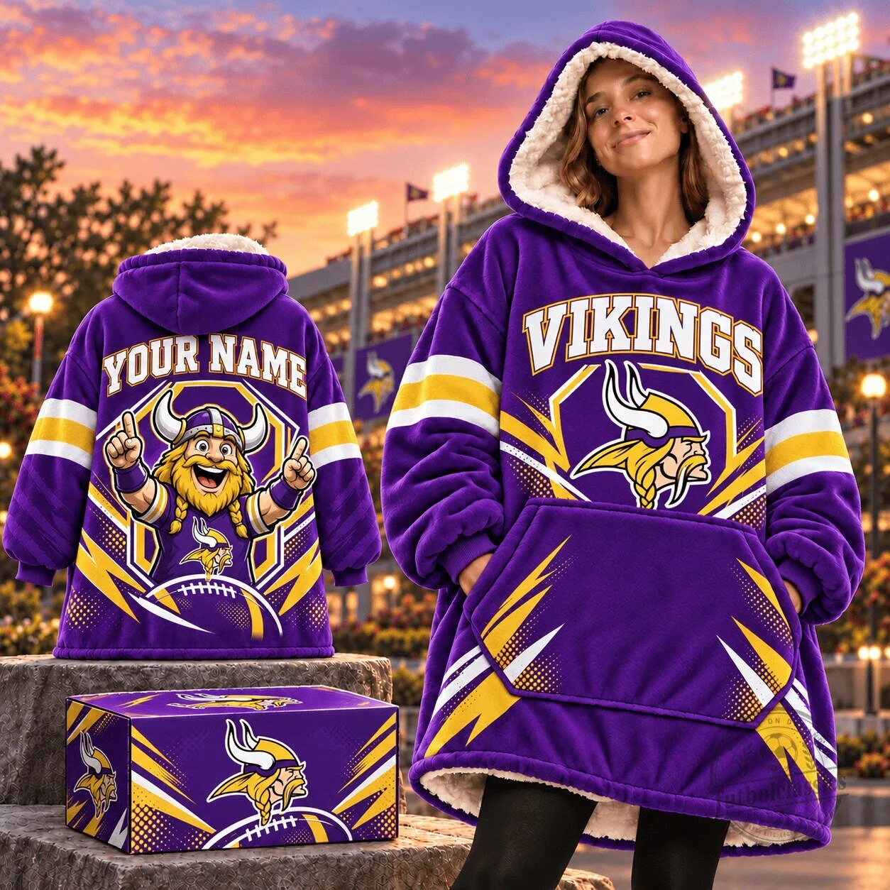 Minnesota Vikings NFL Oversized Wearable Fleece Blanket Hoodie with Custom Name 1 Minnesota Vikings NFL Oversized Wearable Fleece Blanket Hoodie with Custom Name